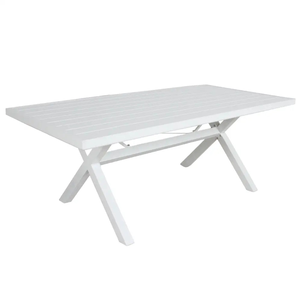 Percy 9pc 200cm Outdoor Trestle Dining Table Chair Set Aluminium Frame White - Furniture > Outdoor