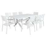 Percy 9pc 200cm Outdoor Trestle Dining Table Chair Set Aluminium Frame White - Furniture > Outdoor
