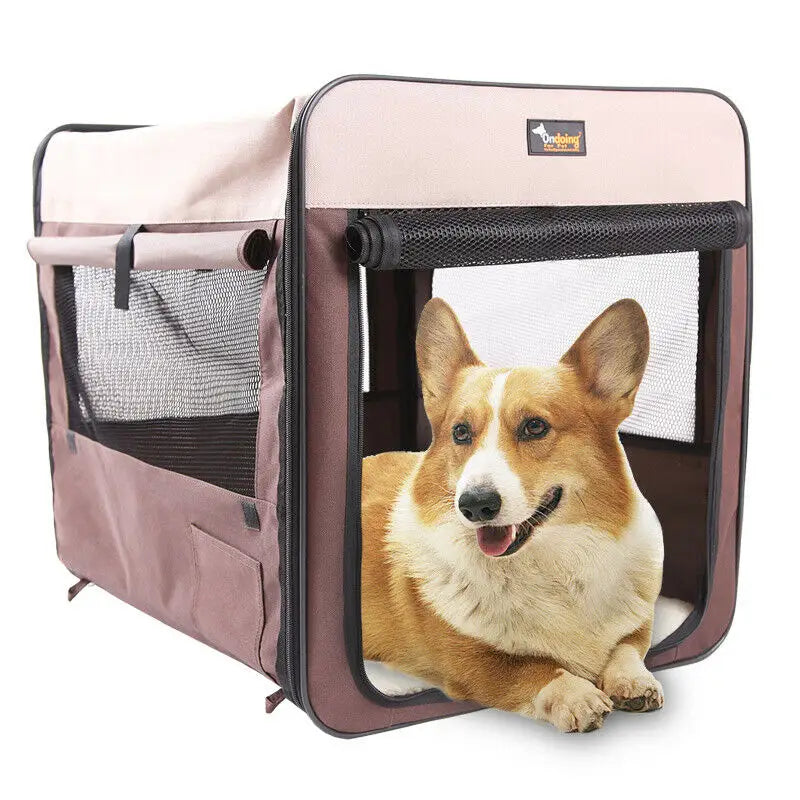 Pet Carrier Bag Soft Dog Crate Cage Kennel Tent House Foldable Portable Car Bed Grey 46x38x41CM - Pet Care > Cat