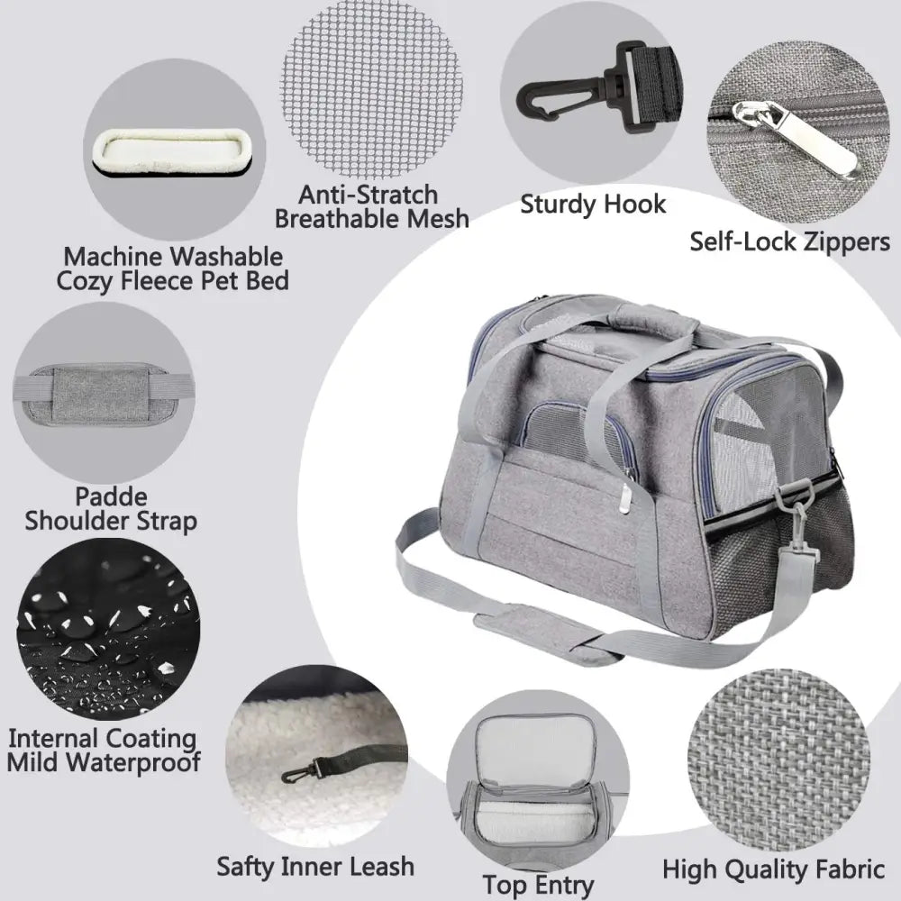 Pet Carrier Bag Travel Bag for Cats and Small Dogs Cozy Bed Shoulder Strap - Pet Care > Cat Supplies > Cat Carriers &