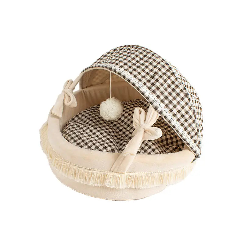 Pet Cat Calming Bed Cuddle Soft Warm Plush Cave Sleeping Nest Tent Pet House - Pet Care > Dog Supplies > Dog Beds