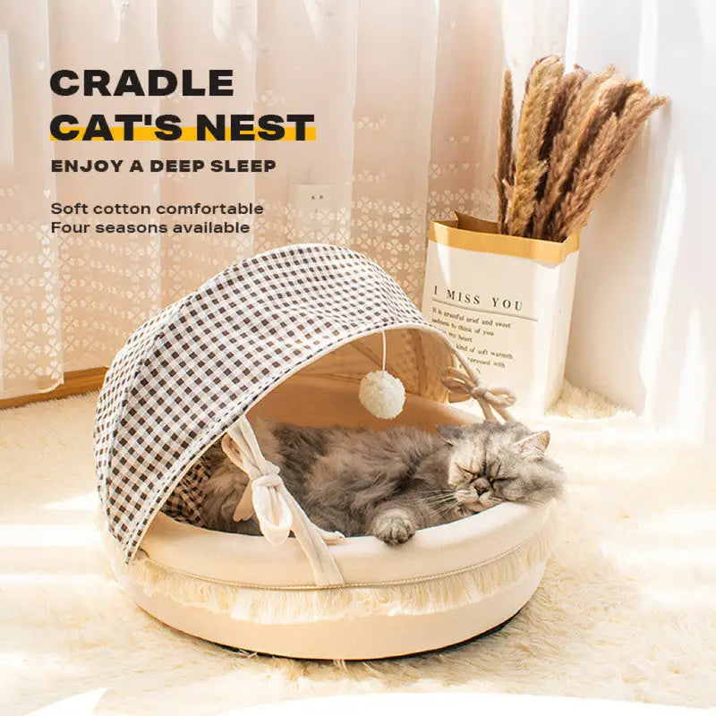 Pet Cat Calming Bed Cuddle Soft Warm Plush Cave Sleeping Nest Tent Pet House - Pet Care > Dog Supplies > Dog Beds