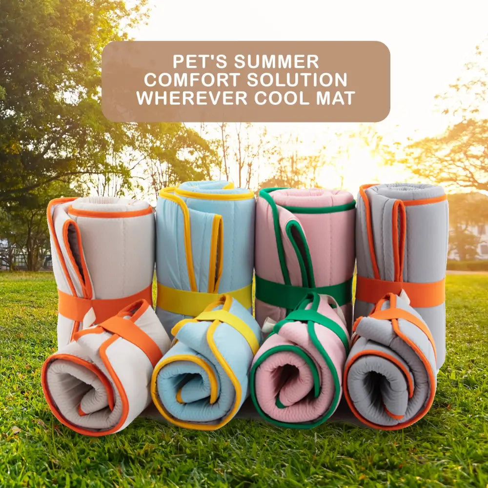 Pet Dog Cooling Mat Non-Slip Travel Roll Up Cool Pad Bed Outdoor M PINK - Pet Care > Dog Supplies > Dog Beds