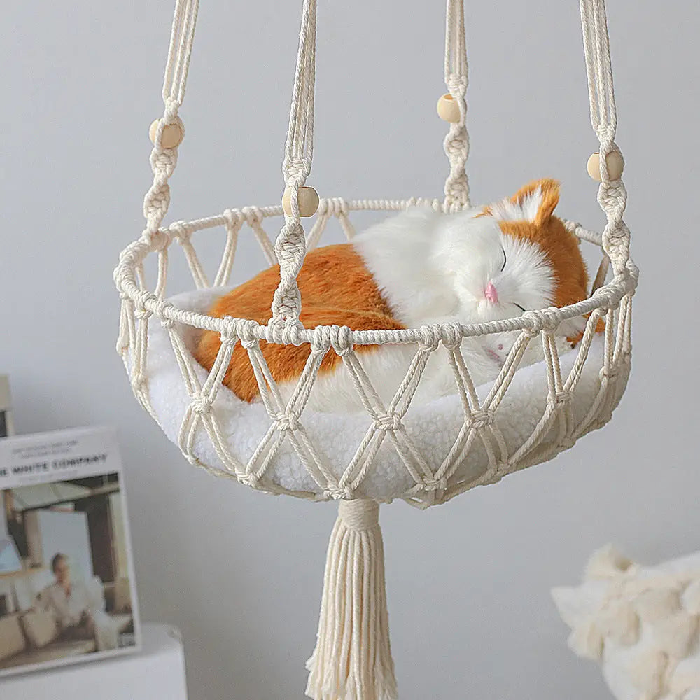 Pet Hammock for Cats with Wooden Beads - Pet Swing padding not included (Diameter: 40cm) - Pet Care > Cat Supplies >