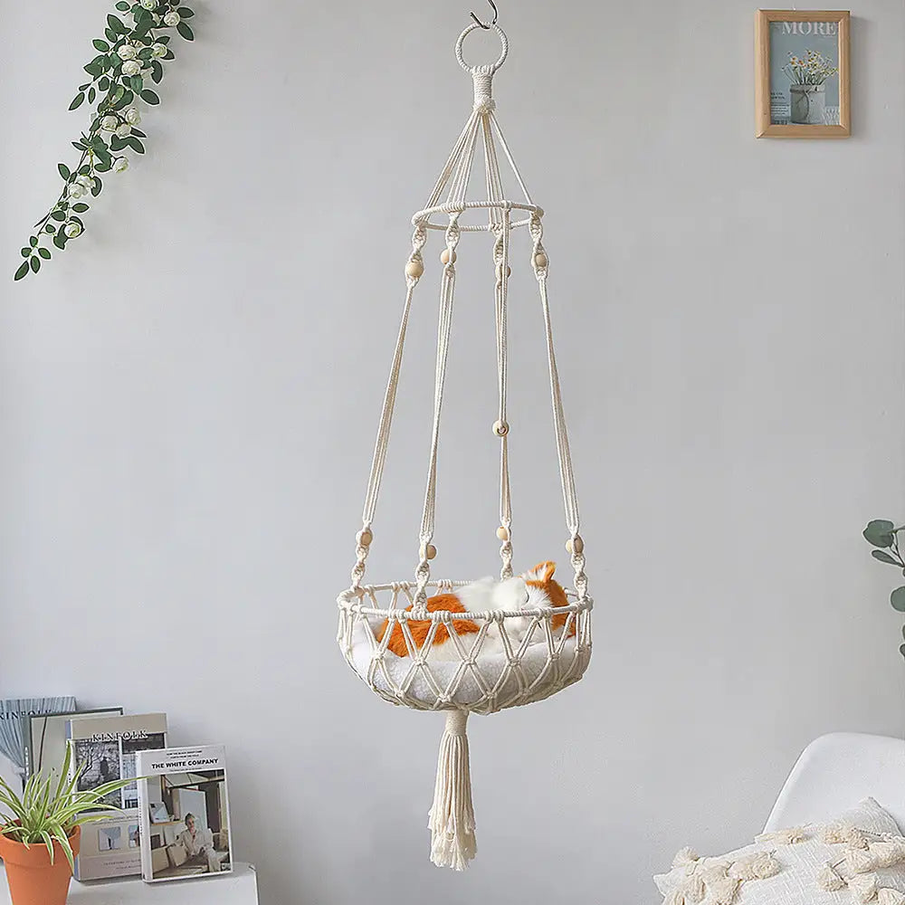 Pet Hammock for Cats with Wooden Beads - Pet Swing padding not included (Diameter: 40cm) - Pet Care > Cat Supplies >
