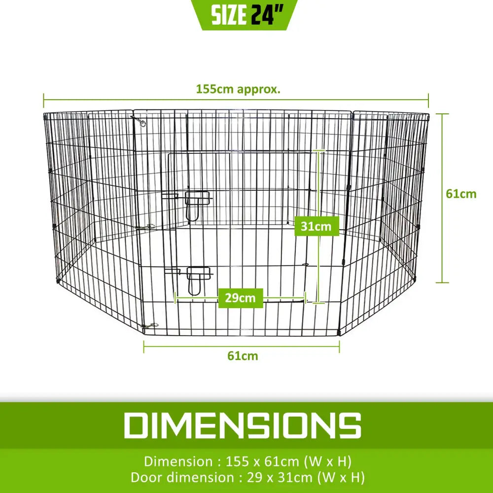 Pet Playpen Foldable Dog Cage 8 Panel 24in with Cover - Pet Care > Dog Supplies > Dog Playpens & Gates