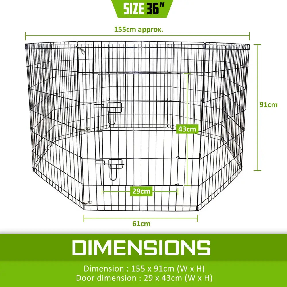 Pet Playpen Foldable Dog Cage 8 Panel 36in with Cover - Pet Care > Dog Supplies > Dog Playpens & Gates
