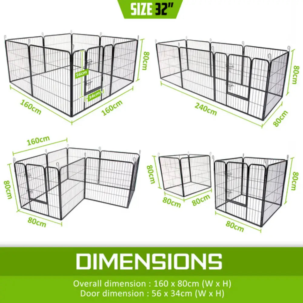 Pet Playpen Heavy Duty Foldable Dog Cage 8 Panel 32in - Pet Care > Dog Supplies > Dog Playpens & Gates