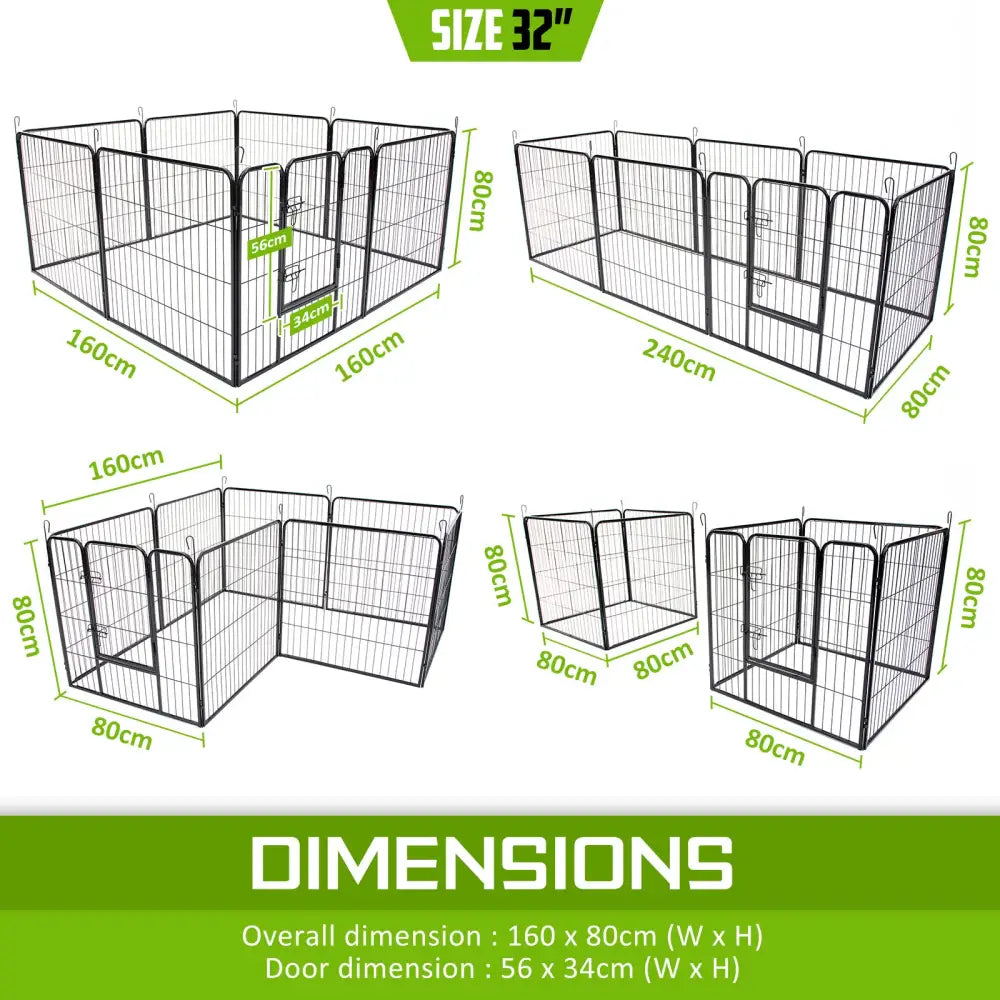 Pet Playpen Heavy Duty Foldable Dog Cage 8 Panel 32in with Cover - Pet Care > Dog Supplies > Dog Playpens & Gates