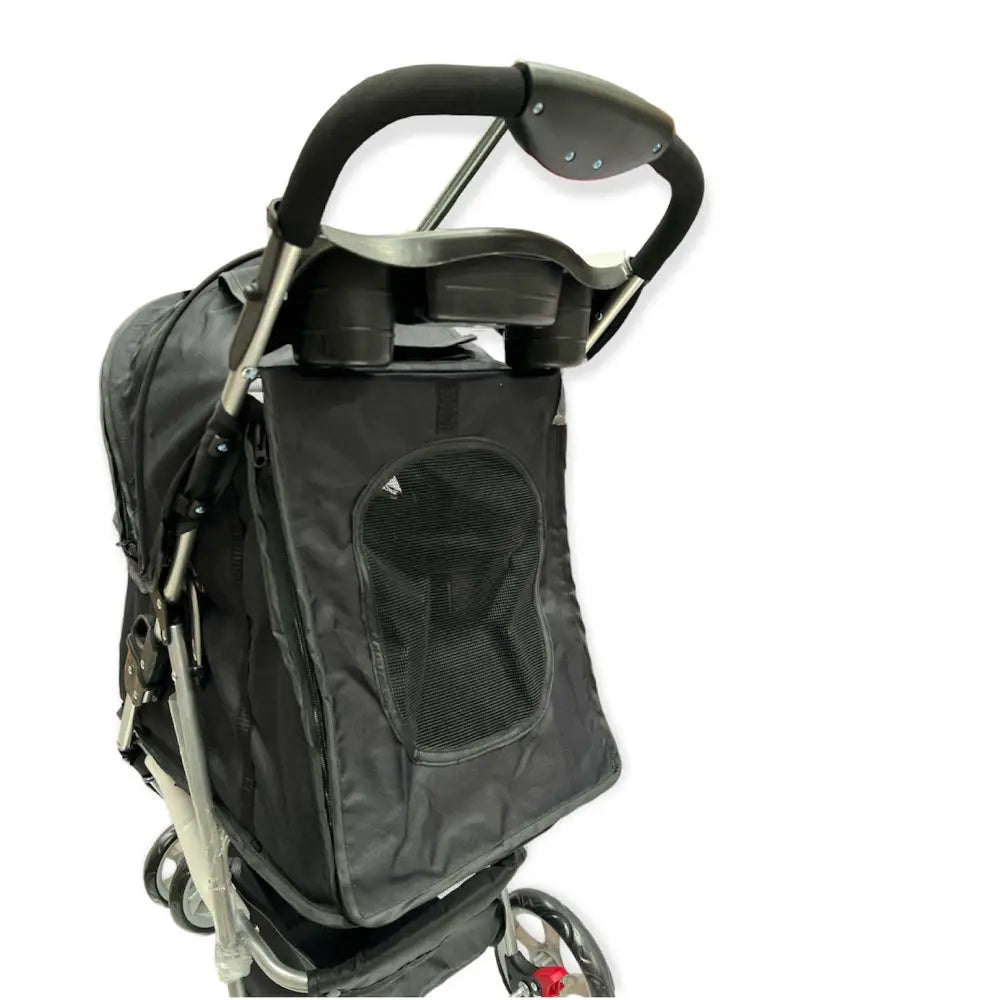 Pet Stroller Pram - Dog or Cat Black 3 Wheeled Folding Travel Buggy Pushchair - Pet Care > Dog Supplies > Dog Carriers