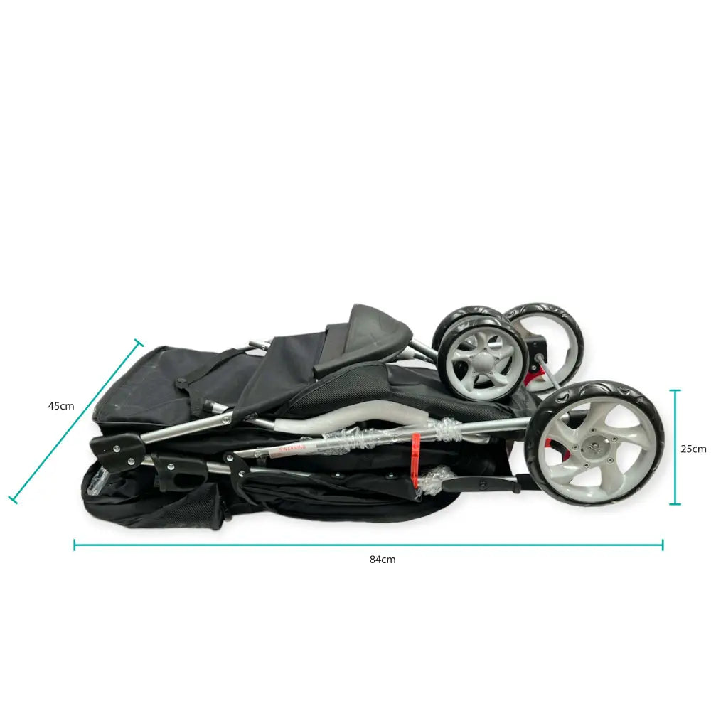 Pet Stroller Pram - Dog or Cat Black 3 Wheeled Folding Travel Buggy Pushchair - Pet Care > Dog Supplies > Dog Carriers