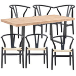 Petunia 7pc 180cm Dining Table Set 6 Wishbone Chair Elm Timber Wood Metal Leg - Furniture > Dining