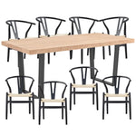 Petunia 9pc 210cm Dining Table Set 8 Wishbone Chair Elm Timber Wood Metal Leg - Furniture > Dining