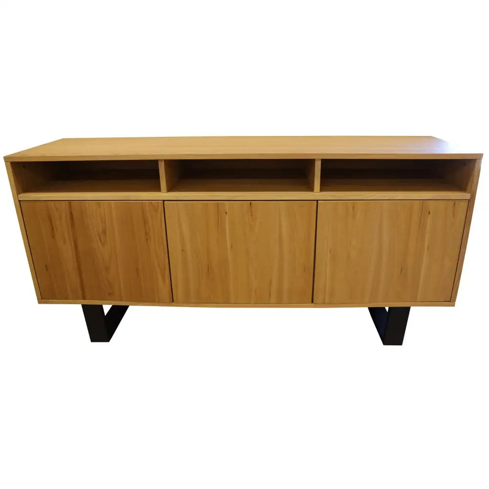Petunia Buffet Table 160cm 3 Door 3 Niche Elm Timber Wood Metal Leg - Natural - Furniture > Living Room