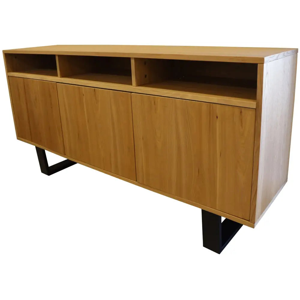Petunia Buffet Table 160cm 3 Door 3 Niche Elm Timber Wood Metal Leg - Natural - Furniture > Living Room