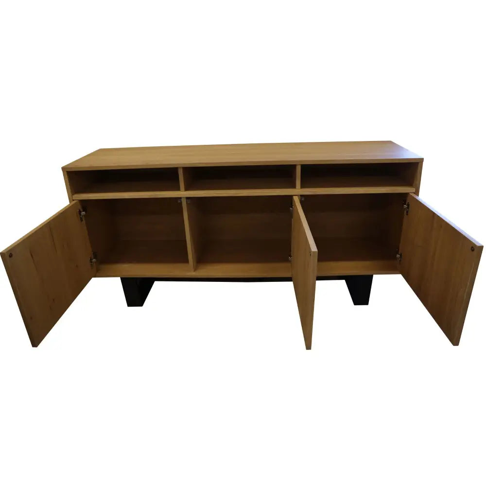 Petunia Buffet Table 160cm 3 Door 3 Niche Elm Timber Wood Metal Leg - Natural - Furniture > Living Room
