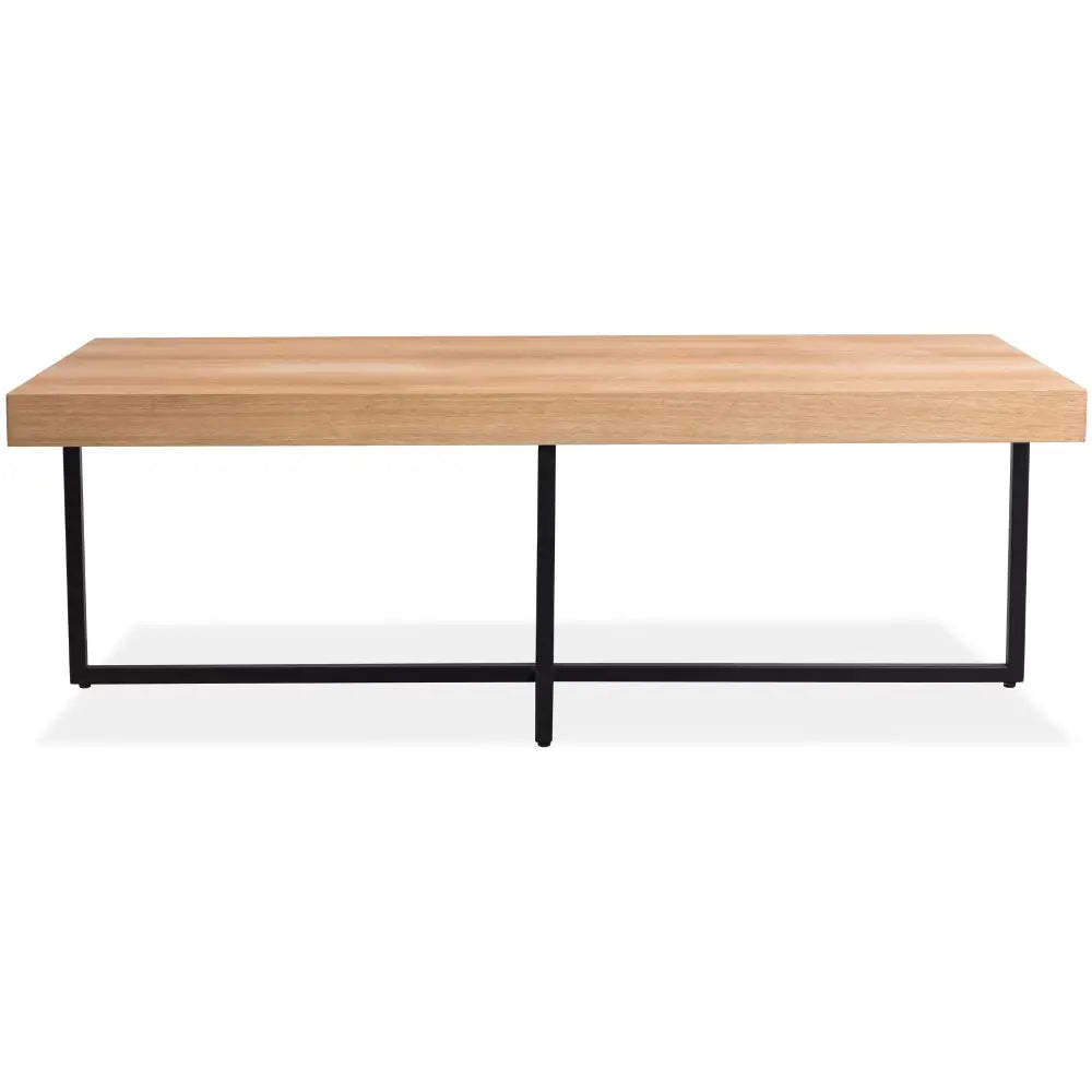 Petunia Coffee Table 120cm Elm Timber Wood Black Metal Leg - Natural - Furniture > Living Room