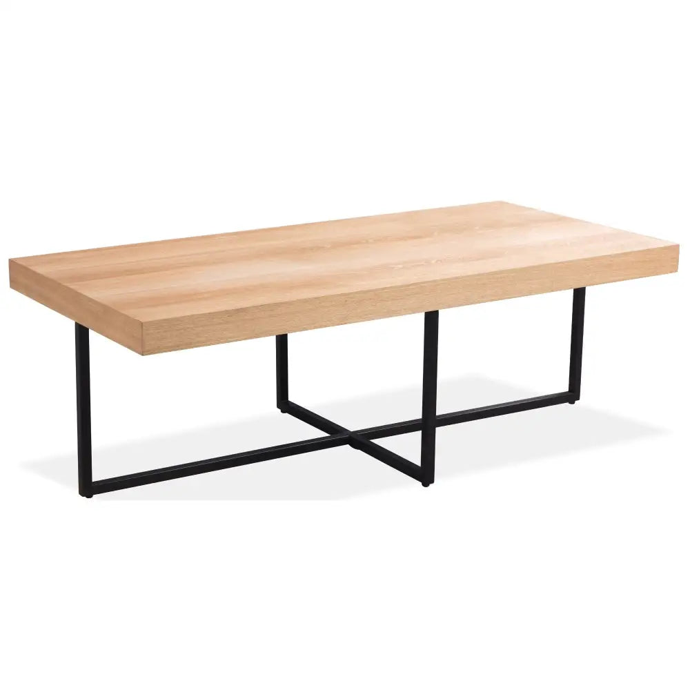 Petunia Coffee Table 120cm Elm Timber Wood Black Metal Leg - Natural - Furniture > Living Room