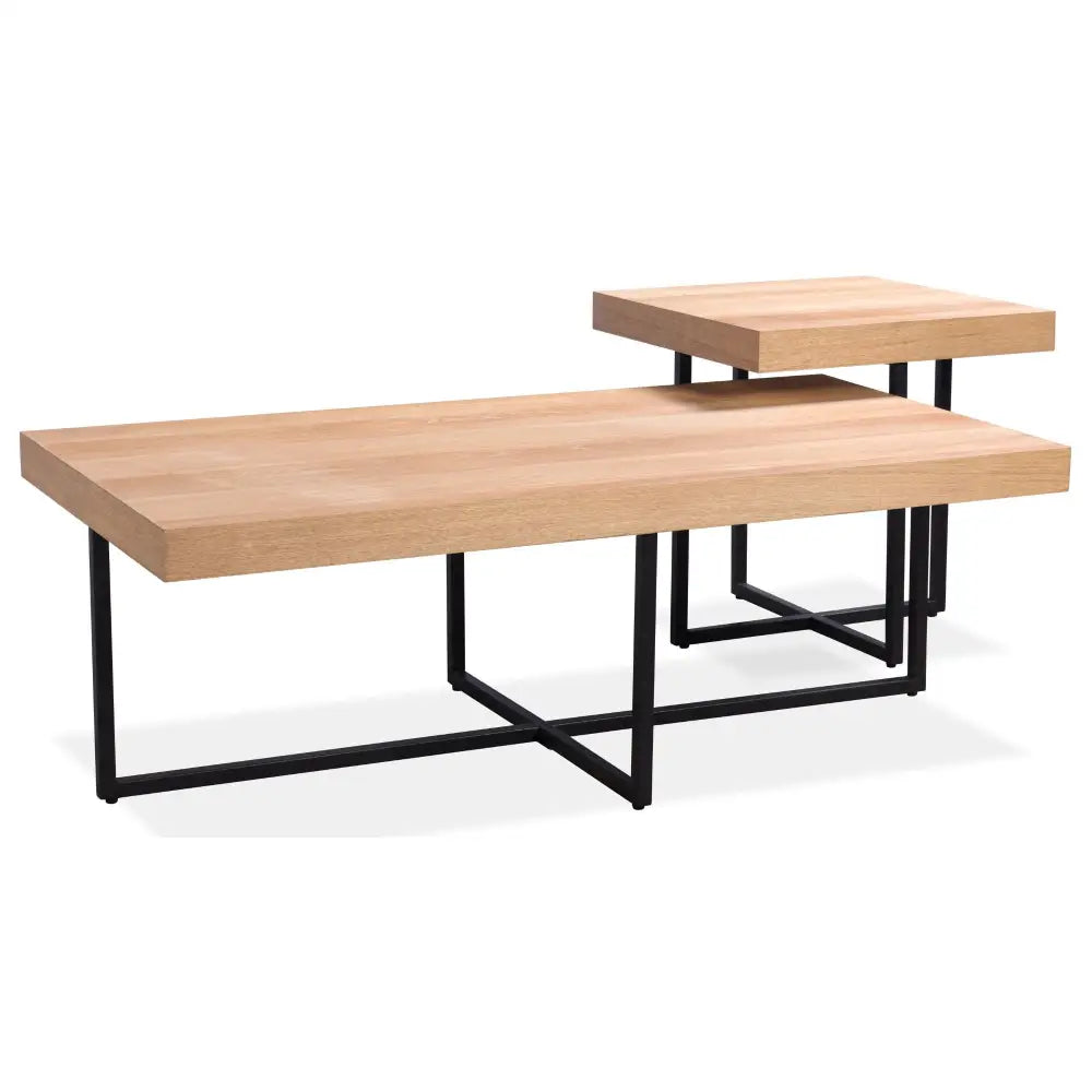 Petunia Coffee Table 120cm Elm Timber Wood Black Metal Leg - Natural - Furniture > Living Room