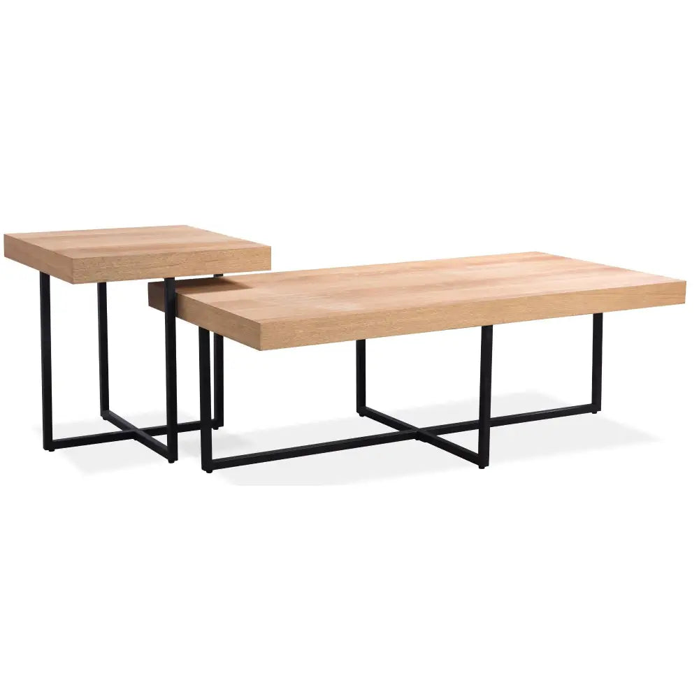 Petunia Lamp Sofa Side Table 50cm Elm Timber Wood Black Metal Leg - Natural - Furniture > Living Room