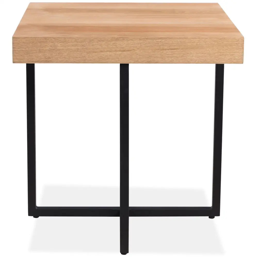 Petunia Lamp Sofa Side Table 50cm Elm Timber Wood Black Metal Leg - Natural - Furniture > Living Room