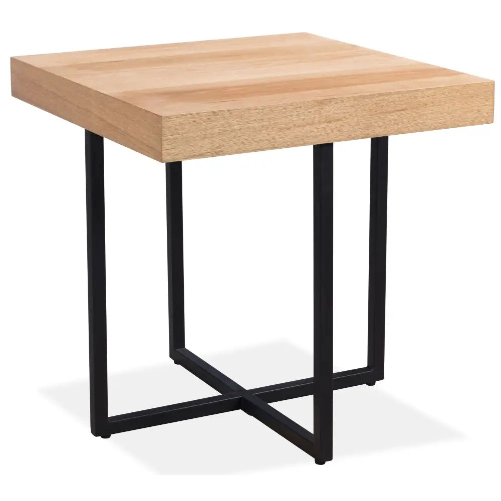 Petunia Lamp Sofa Side Table 50cm Elm Timber Wood Black Metal Leg - Natural - Furniture > Living Room