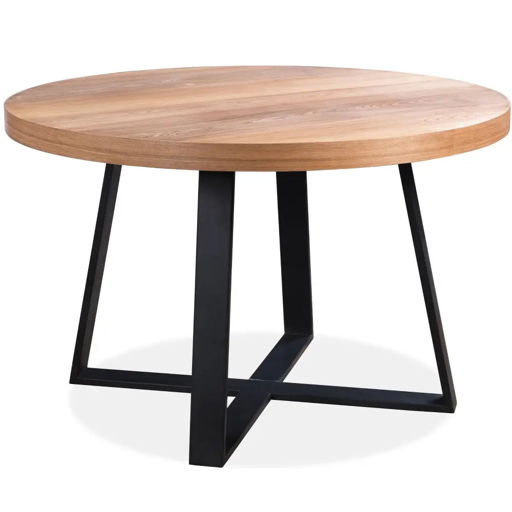 Petunia Round Dining Table 120cm Elm Timber Wood Black Metal Leg - Natural - Furniture > Dining