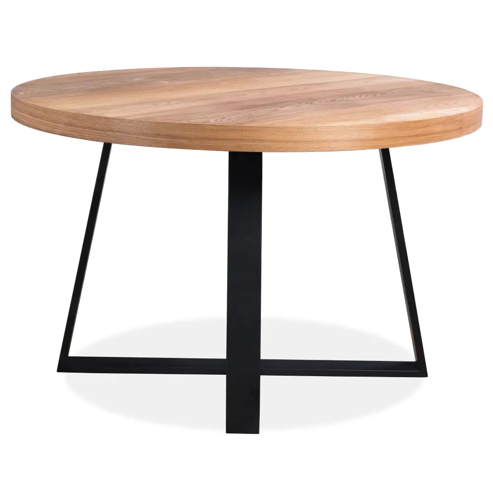 Petunia Round Dining Table 120cm Elm Timber Wood Black Metal Leg - Natural - Furniture > Dining