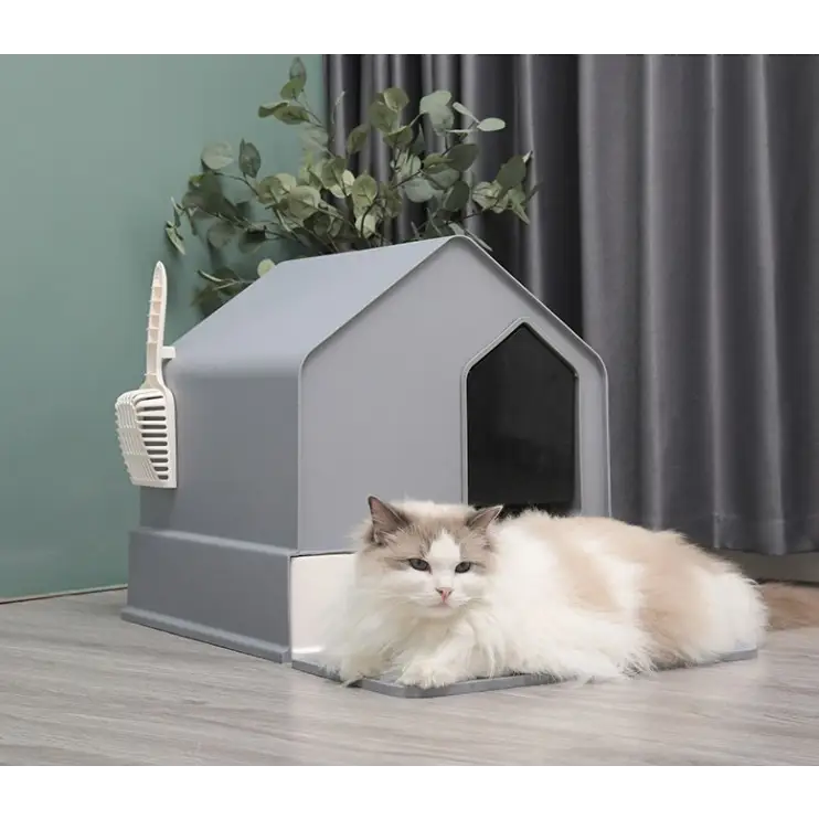 Petwiz Enclosed Cat Litter Box House - Grey - Pet Care > Cat Supplies > Cat Litter