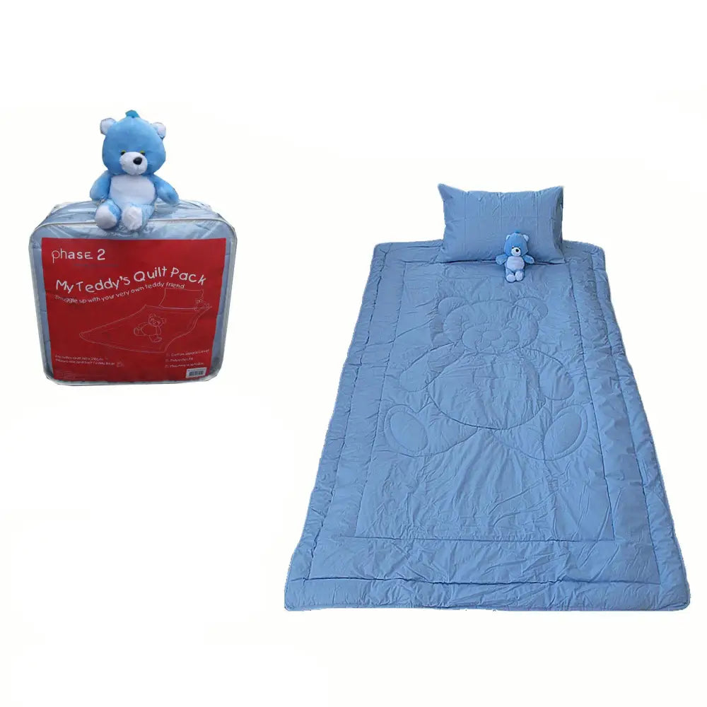 Phase 2 My Teddy’s Quilt / Comforter Set with Toy Blue Single - Home & Garden > Bedding