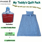 Phase 2 My Teddy’s Quilt / Comforter Set with Toy Blue Single - Home & Garden > Bedding
