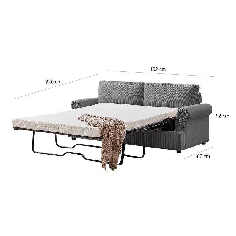 PHEBE 3 Seater Sofa bed with Separate Foam Mattress- Corduroy Dark grey - Furniture > Sofas