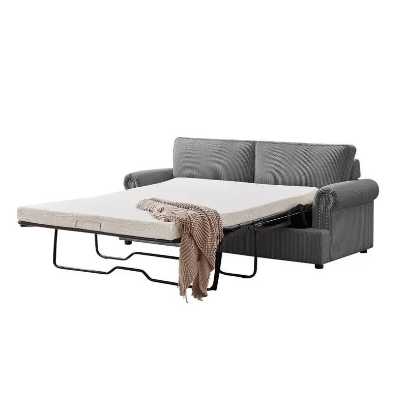 PHEBE 3 Seater Sofa bed with Separate Foam Mattress- Corduroy Dark grey - Furniture > Sofas