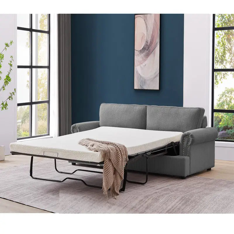 PHEBE 3 Seater Sofa bed with Separate Foam Mattress- Corduroy Dark grey - Furniture > Sofas