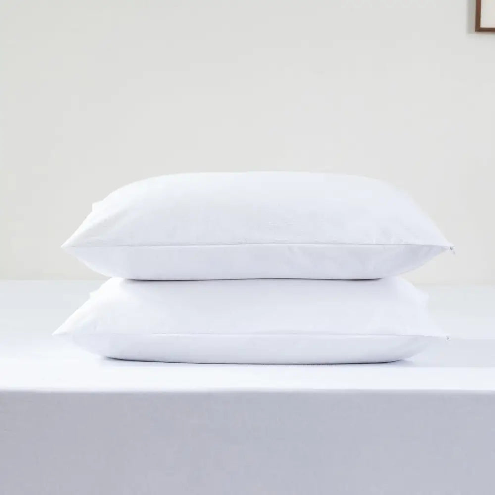 Pillow Cover Protector - Waterproof Terry Toweling Bed Pillow Protector with Zipper Closure - Soft Breathable