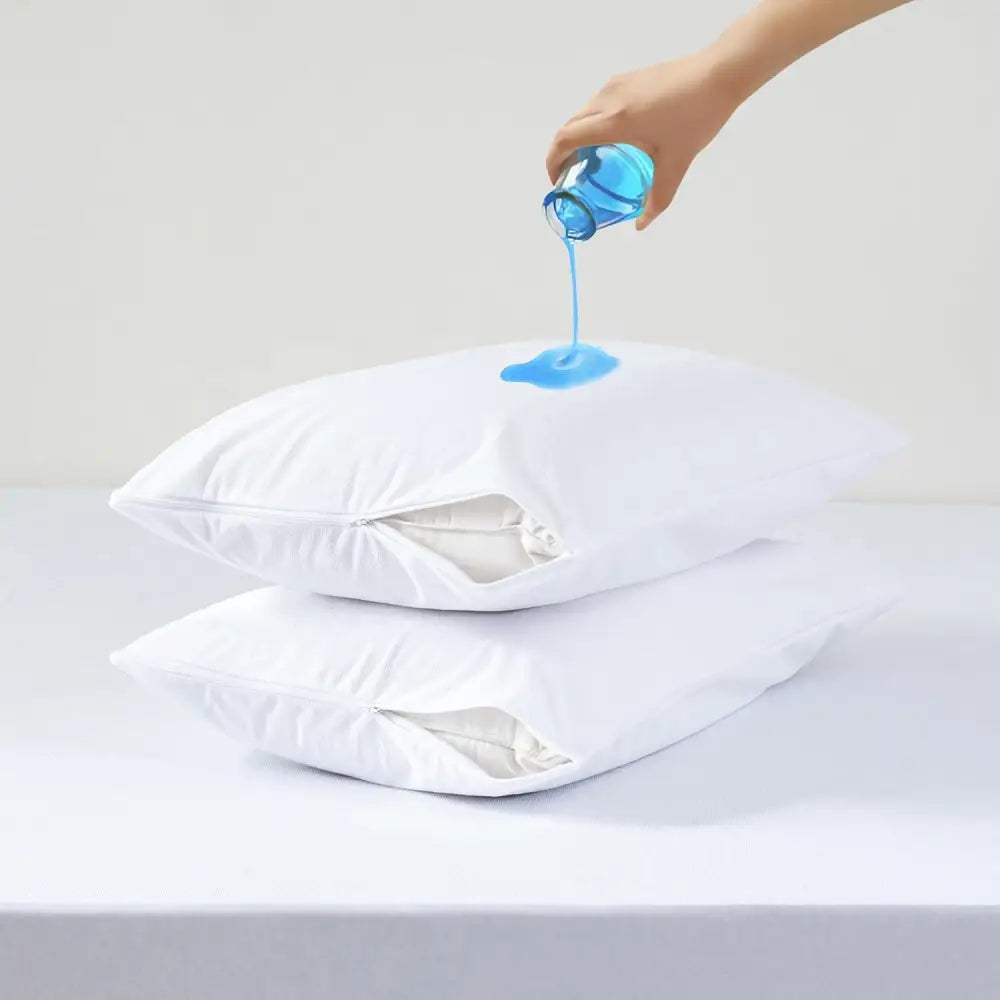 Pillow Cover Protector - Waterproof Terry Toweling Bed Pillow Protector with Zipper Closure - Soft Breathable