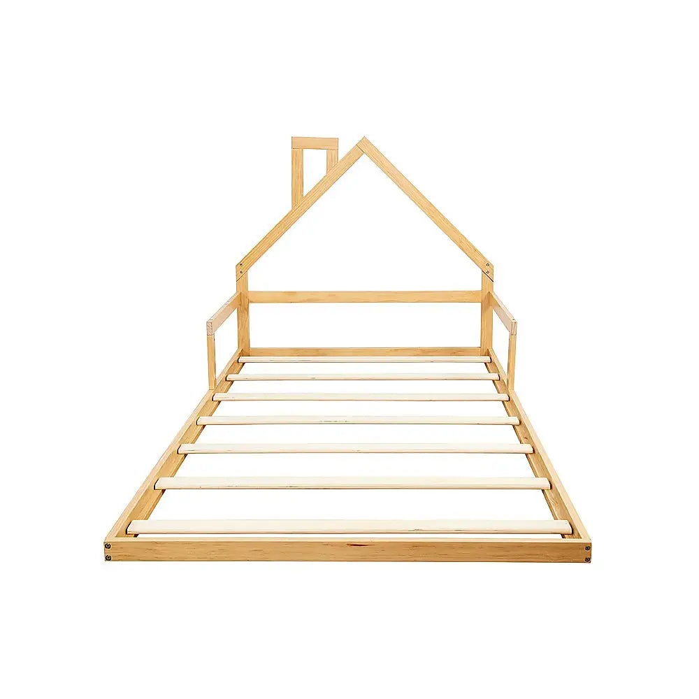 Pine Wood Floor Bed House Frame for Kids and Toddlers - Furniture > Bedroom > Beds & Bed Frames