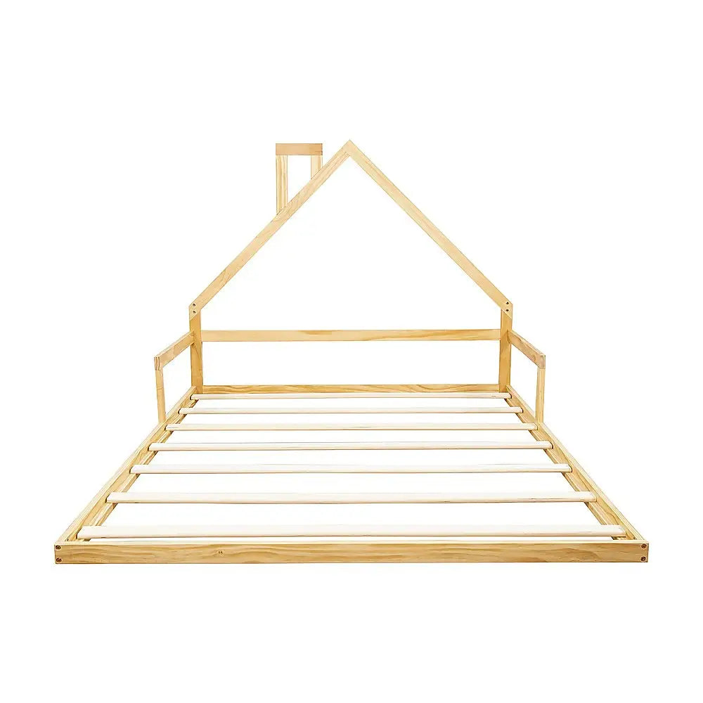 Pine Wood Floor Bed House Frame for Kids and Toddlers - Furniture > Bedroom > Beds & Bed Frames