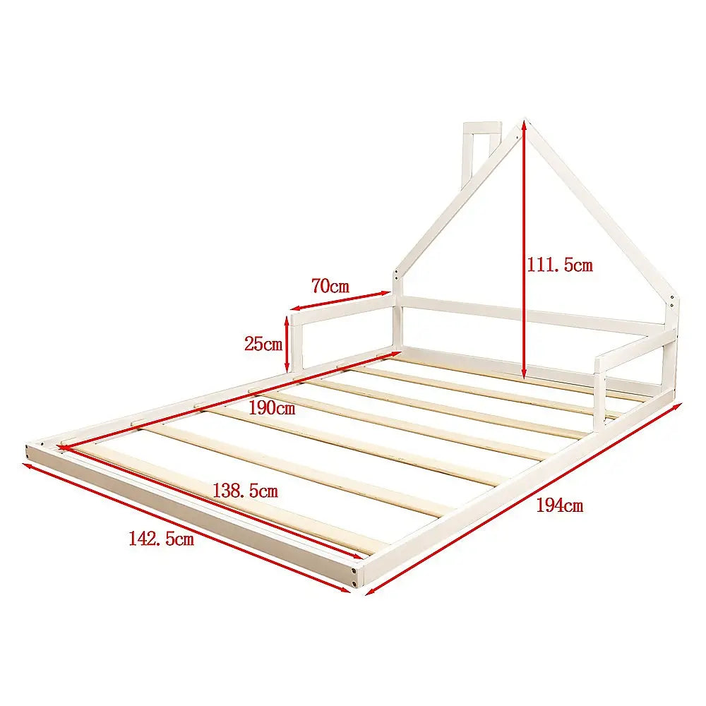 Pine Wood Floor Bed House Frame for Kids and Toddlers - Furniture > Bedroom > Beds & Bed Frames