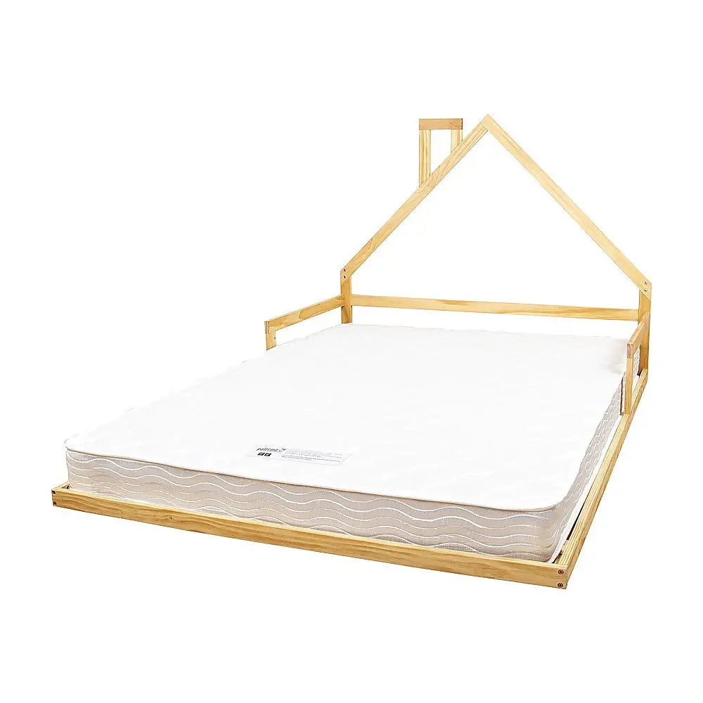 Pine Wood Floor Bed House Frame for Kids and Toddlers - Furniture > Bedroom > Beds & Bed Frames