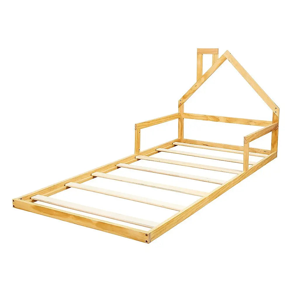 Pine Wood Floor Bed House Frame for Kids and Toddlers - Furniture > Bedroom > Beds & Bed Frames