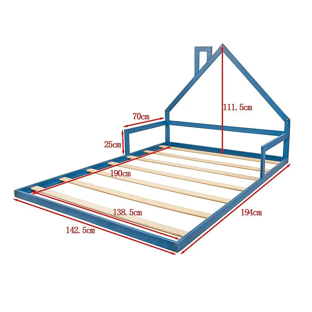 Pine Wood Floor Bed House Frame for Kids and Toddlers - Furniture > Bedroom > Beds & Bed Frames
