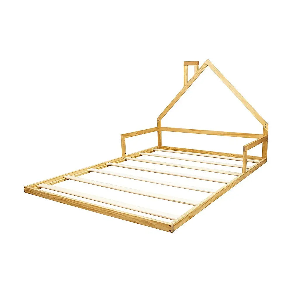 Pine Wood Floor Bed House Frame for Kids and Toddlers - Furniture > Bedroom > Beds & Bed Frames