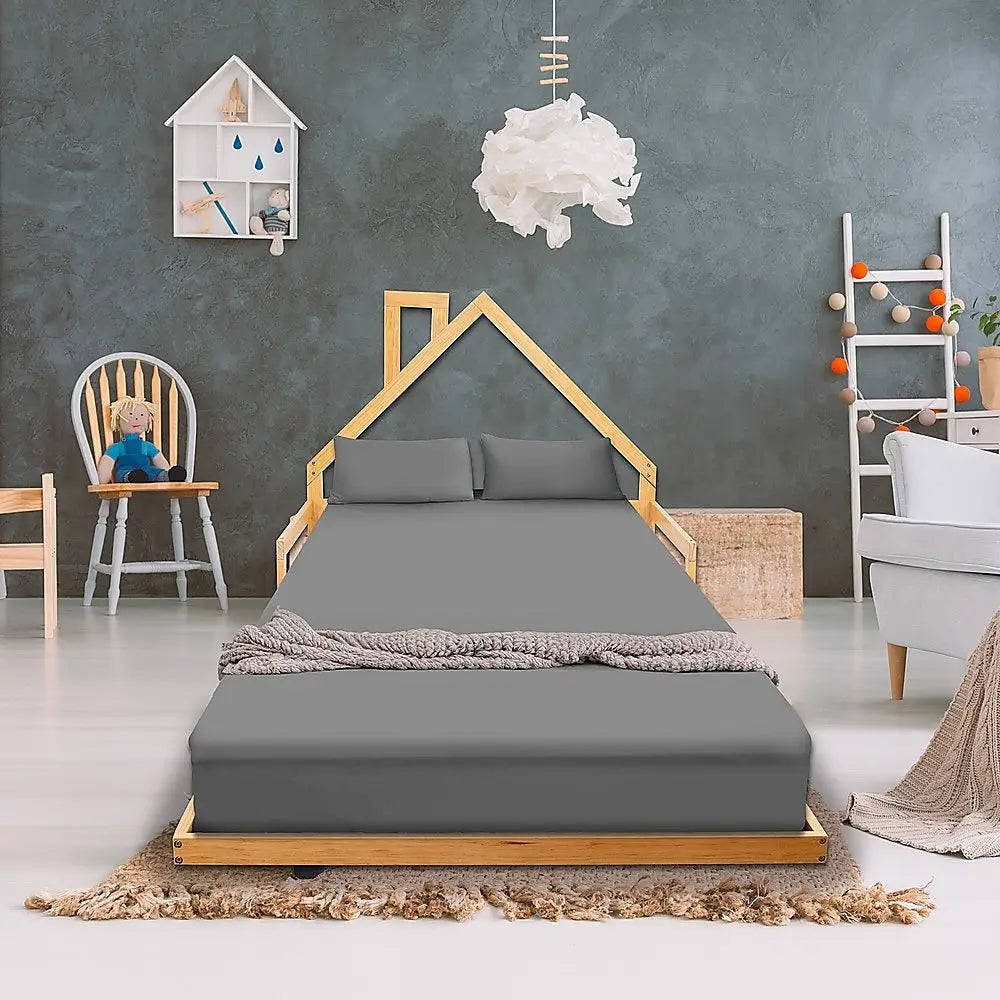 Pine Wood Floor Bed House Frame for Kids and Toddlers - Furniture > Bedroom > Beds & Bed Frames