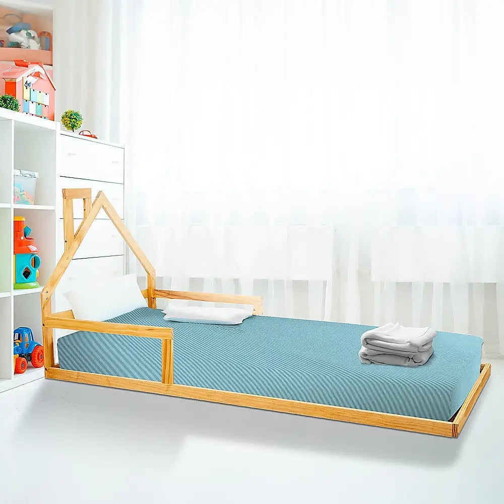 Pine Wood Floor Bed House Frame for Kids and Toddlers - Furniture > Bedroom > Beds & Bed Frames
