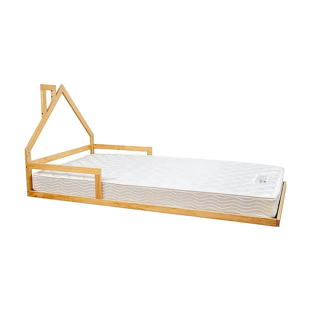 Pine Wood Floor Bed House Frame for Kids and Toddlers - Furniture > Bedroom > Beds & Bed Frames