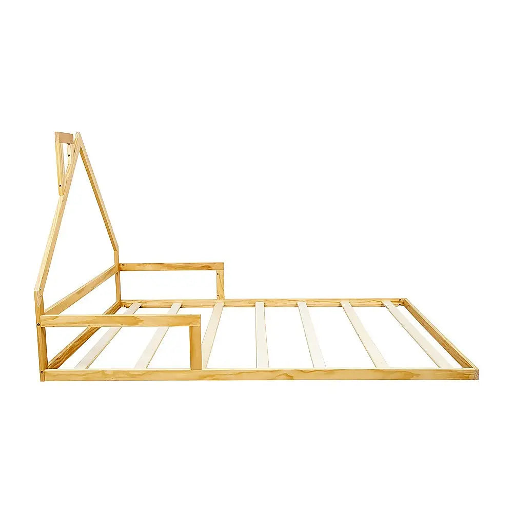 Pine Wood Floor Bed House Frame for Kids and Toddlers - Furniture > Bedroom > Beds & Bed Frames