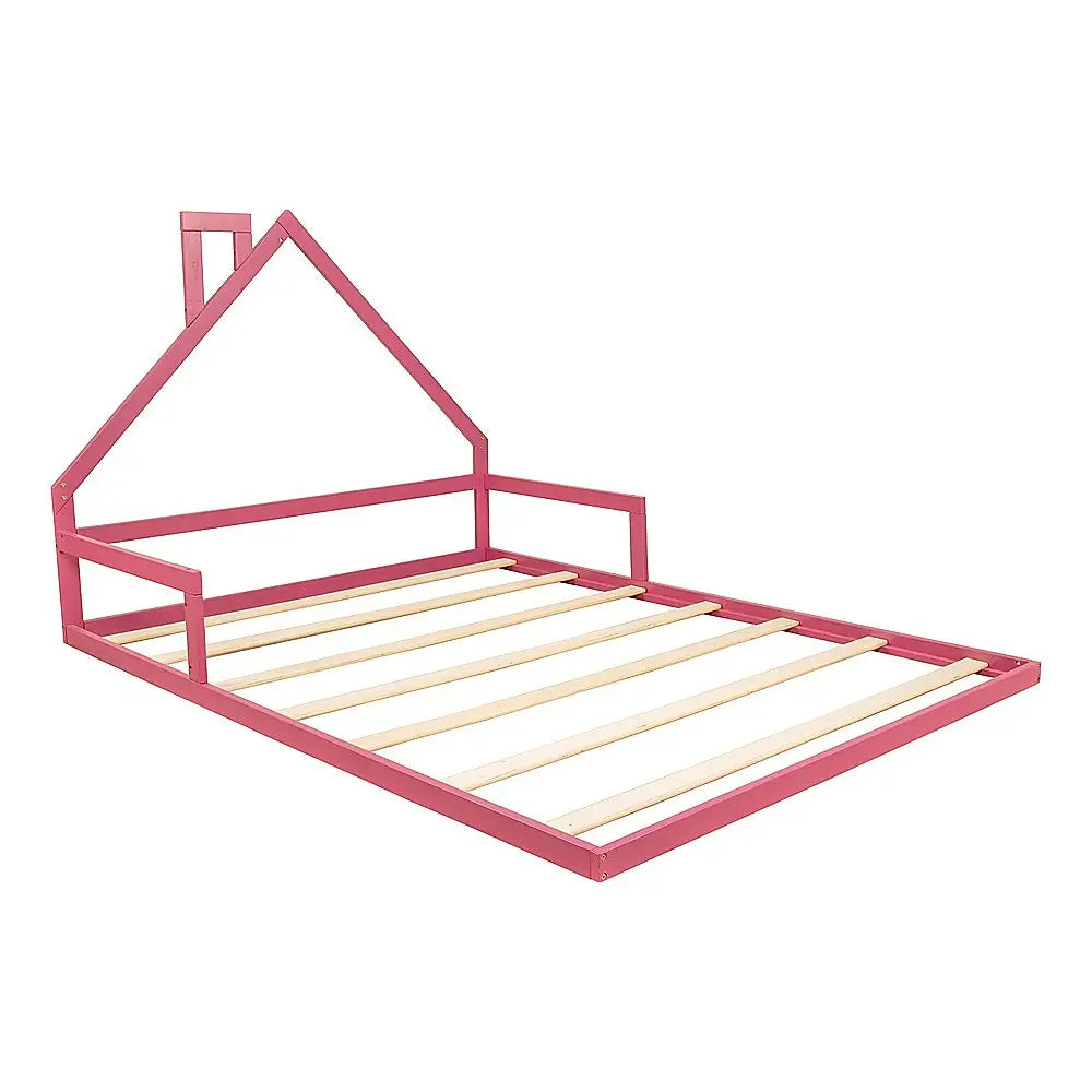 Pine Wood Floor Bed House Frame for Kids and Toddlers - Furniture > Bedroom > Beds & Bed Frames