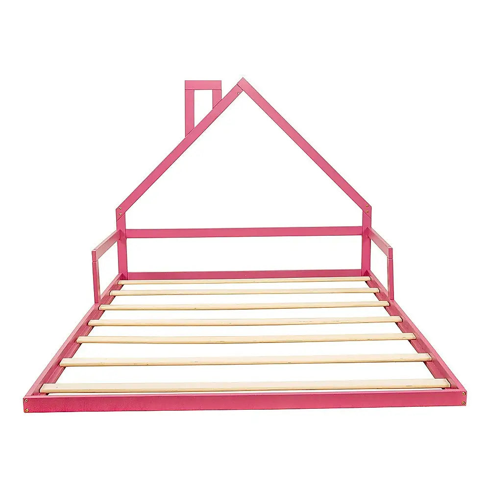 Pine Wood Floor Bed House Frame for Kids and Toddlers - Furniture > Bedroom > Beds & Bed Frames
