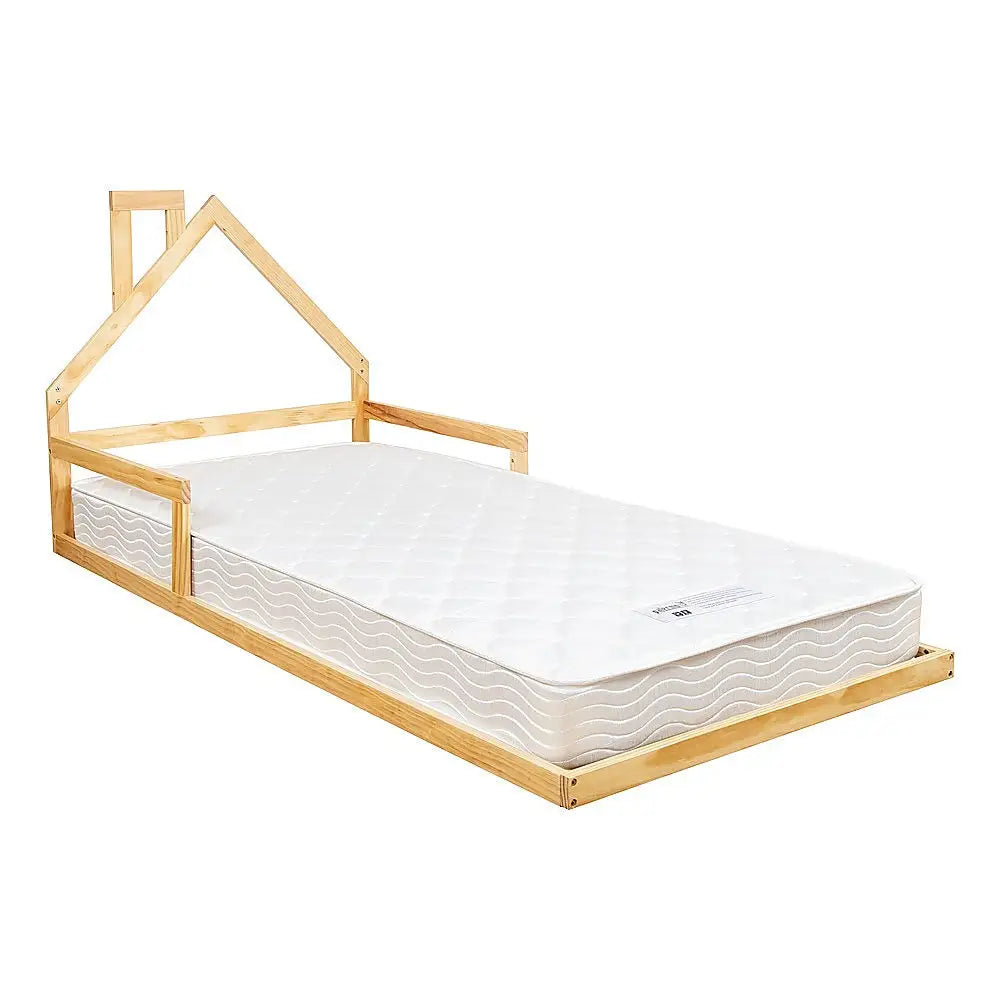Pine Wood Floor Bed House Frame for Kids and Toddlers - Furniture > Bedroom > Beds & Bed Frames